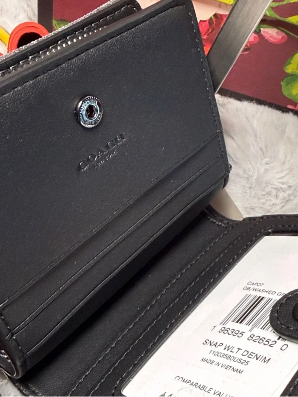 Coach Gray Denim Zip-Around Wallet with Black Trim
